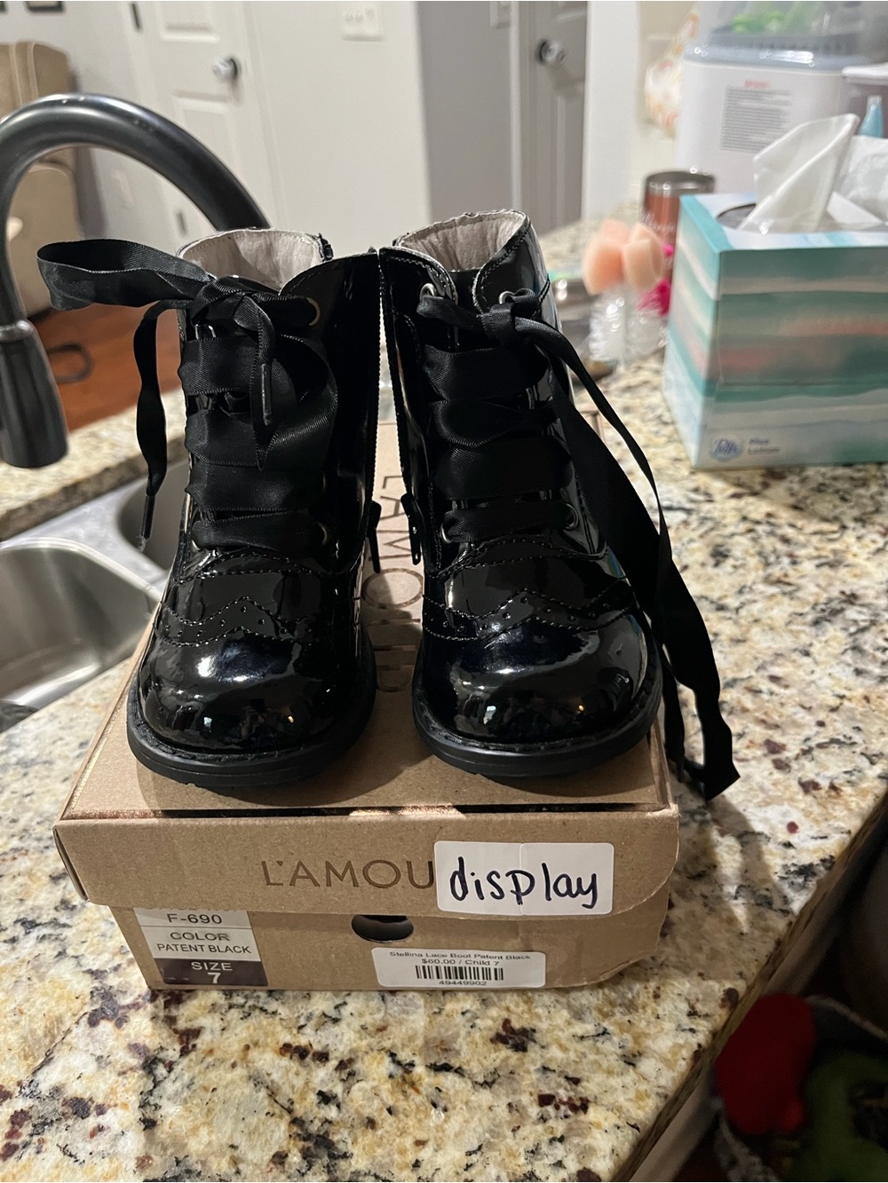 L'Amour Patent Black Lace-Up Toddler Ankle Boots